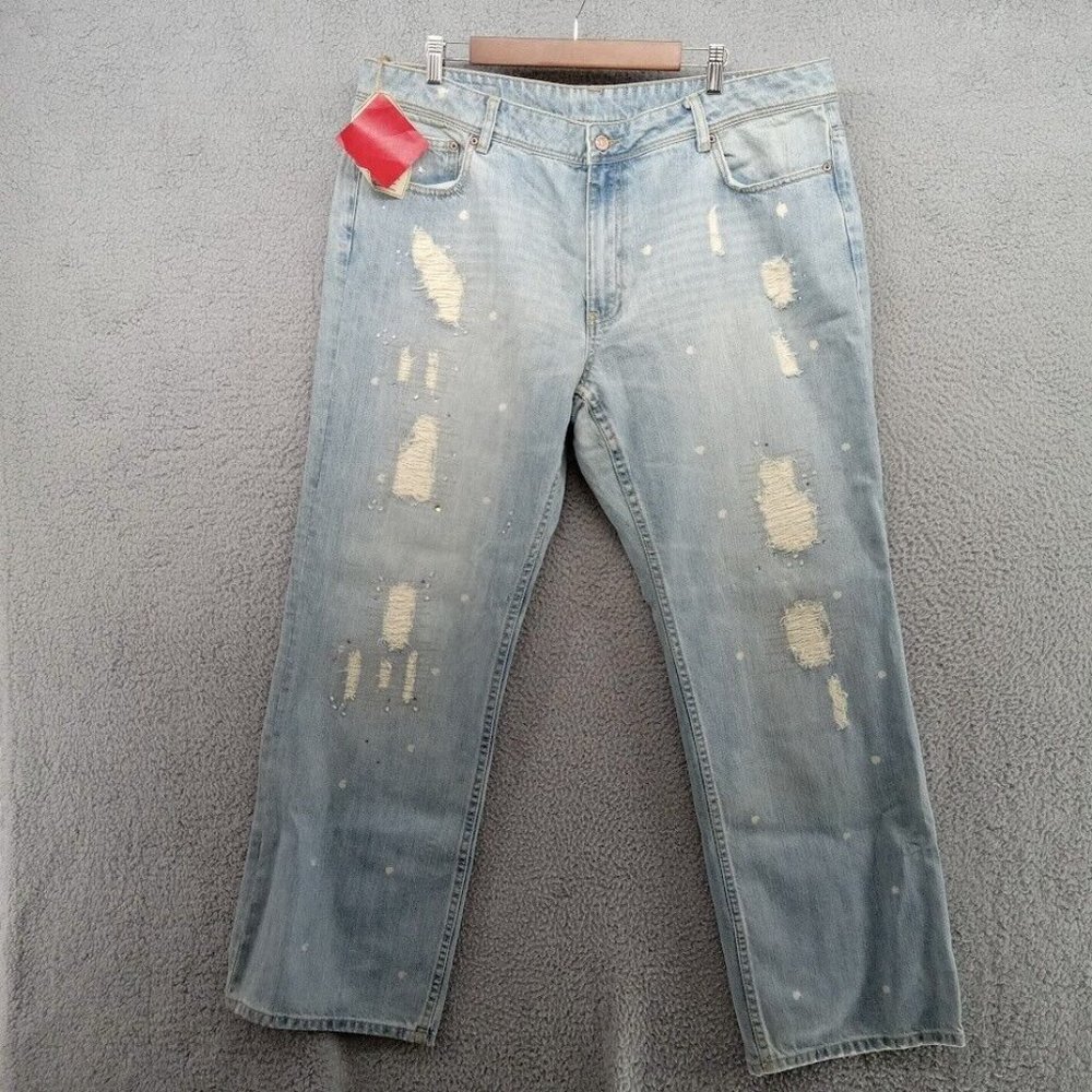 Seven7 Jeans Womens 24  Light Blue Rhinestones Distressed Ripped Wide Leg Denim